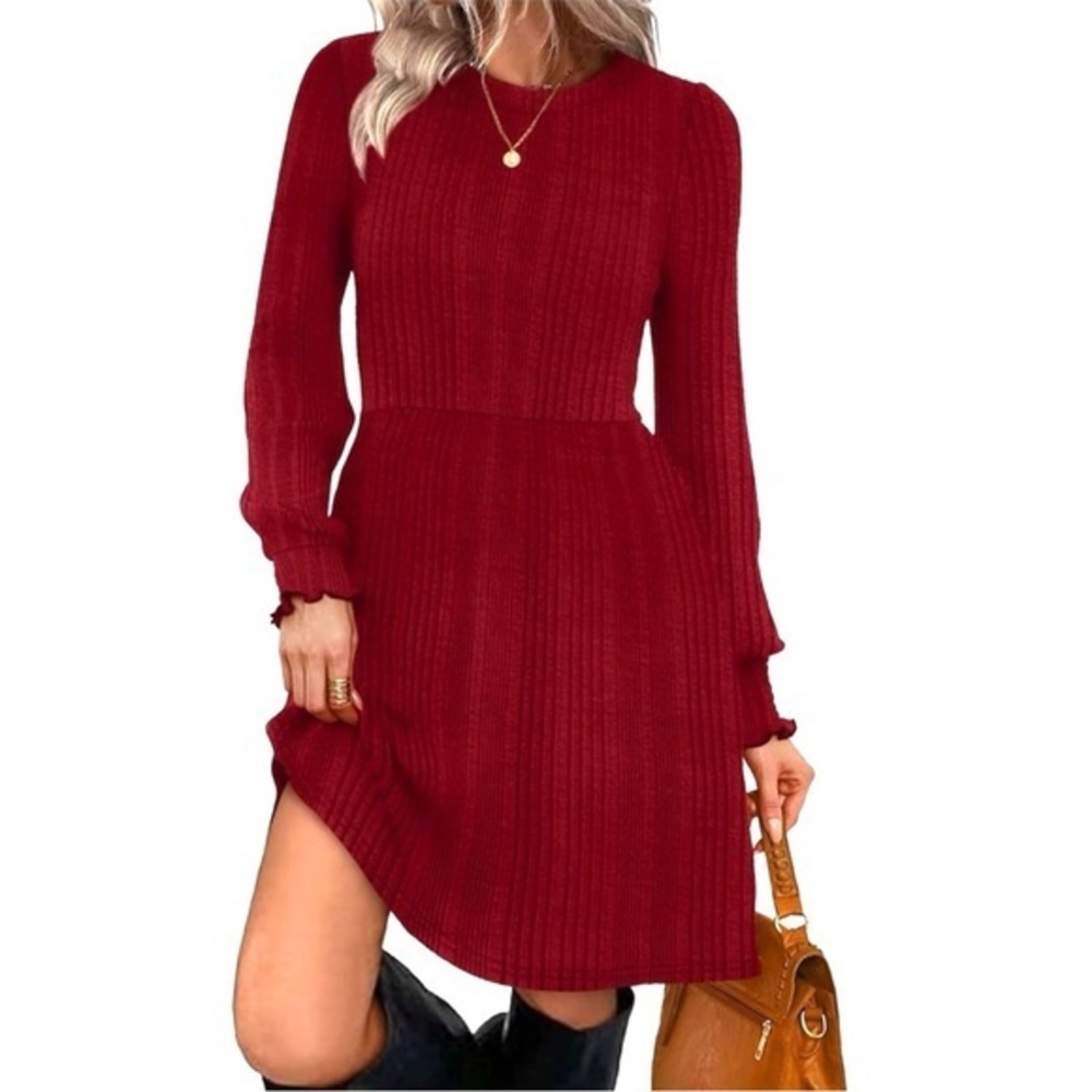 Women's Long Sleeve Ribbed Knit Sweater Dress!